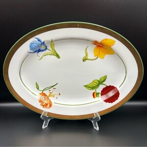 Marc Blackwell NY Mamie's Garden Porcelain Serving Platter Floral Gold 14.5"